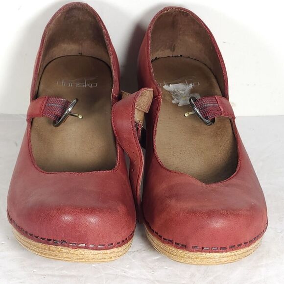 Dansko Women's EU37 US6-6,5 Red Leather Mary Jane Pro Clog Shoes - Picture 5 of 16